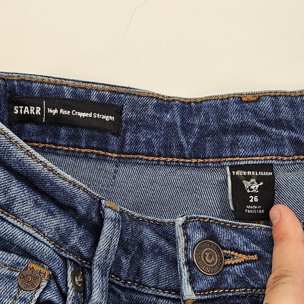 True Religion Starr High Rise Cropped Straight Leg Jeans Women’s Size 26 Ripped - Picture 7 of 13